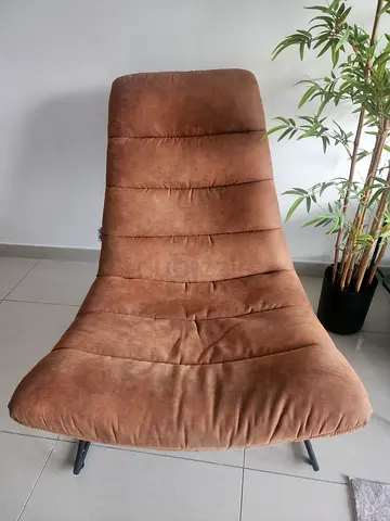 Comfortable Brown Suede Lounge Chair with Metal Frame