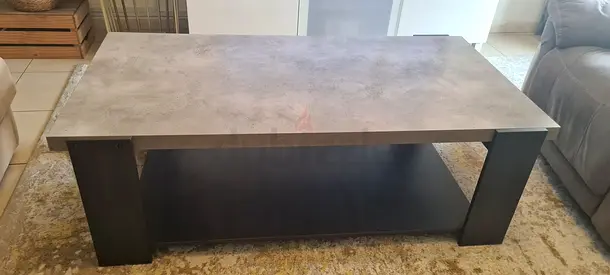 Solid rectangular coffee table with lower shelf - grey top, black legs