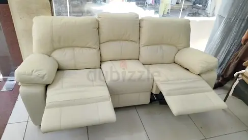 Cream 3-Seater Leather Recliner Sofa - Good Condition