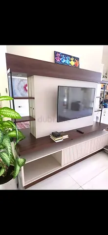 Modern TV Entertainment Unit with Shelves and Storage - Dark Wood