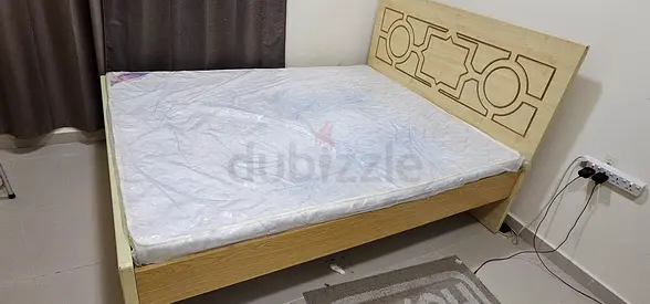 Queen Bed Frame with Headboard and Mattress - Light Wood