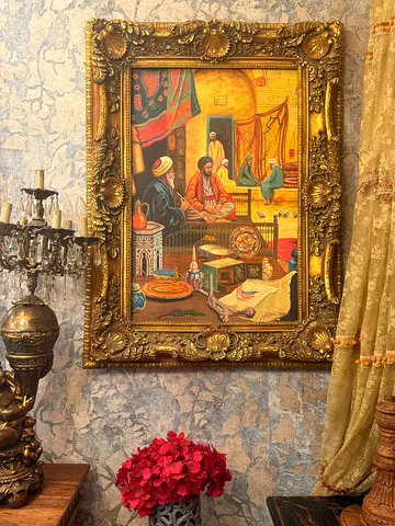 Framed Orientalist Oil Painting with Ornate Gilded Frame