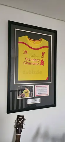Framed Signed Liverpool Away Shirt (Yellow) with Photo and Plaque
