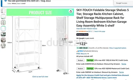 Sky-Touch 5-Tier Foldable Storage Shelves - White, Multipurpose Rack