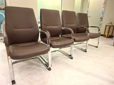 Brown Leather Cantilever Office Guest Chair with Chrome Frame