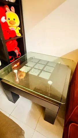 Glass Top Side Table with Dark Wood Base - Good Condition