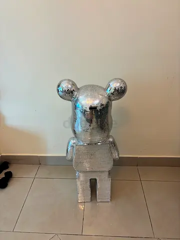 FOR SALE – Mirror Mosaic Bear Sculpture / Bearbrick Style Decor  Beautiful silver mirror mosaic bear