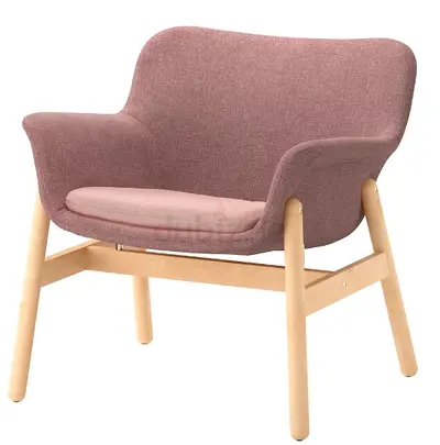 IKEA Modern Accent Armchair with Light Wood Frame - Pink Upholstery