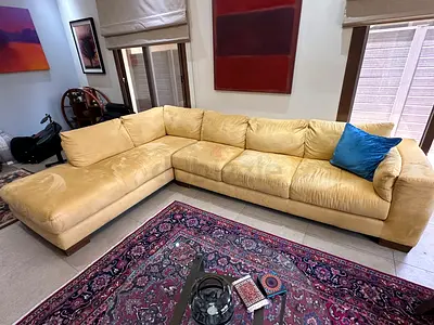 Large L-shaped yellow suede leather Intelsofa (Natuzzi) Sofa
