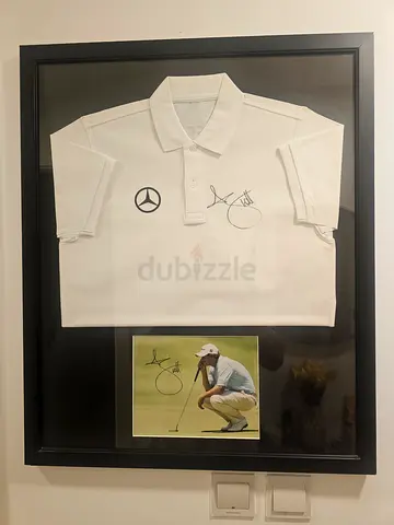 Adam Scott Framed Signed Golf Polo and Signed Photo — Golfer Memorabilia
