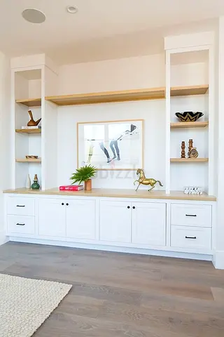 Built-in White Storage Cabinet with Open Shelves