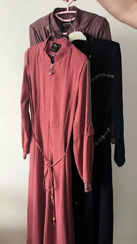 Three Modest Long Dresses/Abayas – Pink, Black and Mauve, Good Used Condition