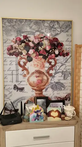 Large Elegant Floral Wall Art with Gold Frame | Oversized Statement Piece