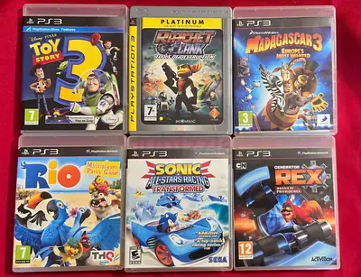 PS3 games— Toy Story 3, Ratchet  Clank, Madagascar 3, Rio, Sonic Racing, Rex