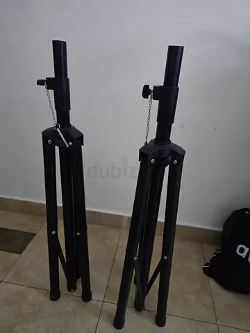Pair of adjustable black speaker stands (foldable) - good condition