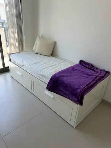 Sofa bed with built-in storage drawers - white, good condition