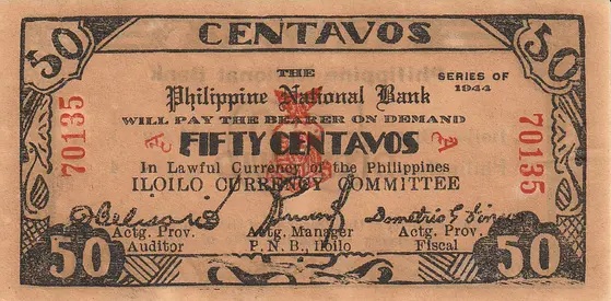 PHILIPPINES (ILOILO) 50 CENTAVOS BANKNOTE 1944