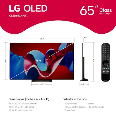 LG OLED 65-inch Smart TV (65.1 Class) - Model OLED65C4PUA - Excellent Condition (used)