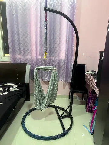 Baby hanging swing seat with metal stand - used, good condition