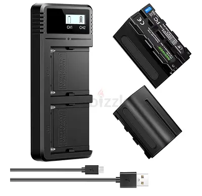 Dual Camera and Light Battery with Charger Dock with USB-C Fast Charge for Camera Batteries (2-slot)