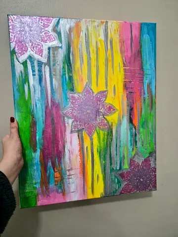 Hand-painted Abstract Floral Canvas Art (Colorful, 50x40cm approx.)