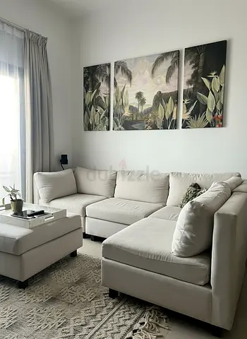 Light beige L-shaped sectional sofa with ottoman 6 pieces