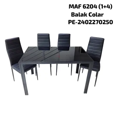Modern Black Glass Dining Table with 4 Chairs - Set (MAF 6204)