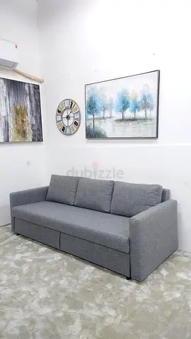 Gray 3-Seater Sofa Bed with Storage — Good Condition