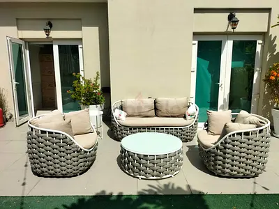 High Quality Outdoor Seaters  One Sofa plus two  Chairs and coffee table Bought 5000 Selling 1300