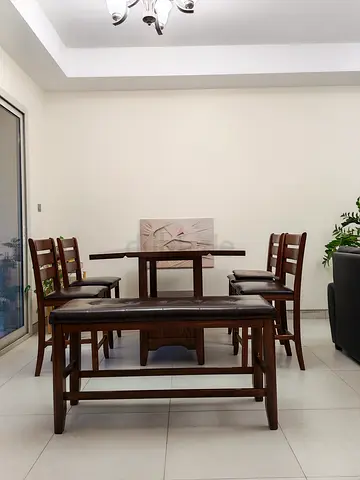 Solid Wood Dining Table Set with 4 Chairs and Bench - Dark Finish