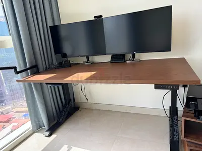 Adjustable Electric Standing Desk with Walnut Top (Good Condition)