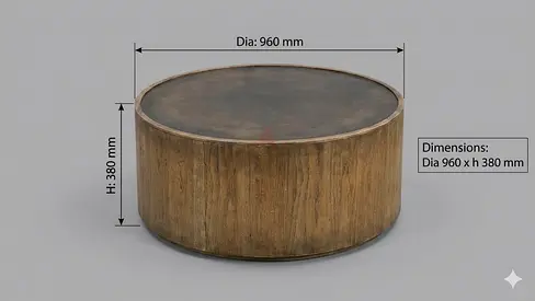 Solid Wood Round Coffee Table - 96cm Dia, 38cm H