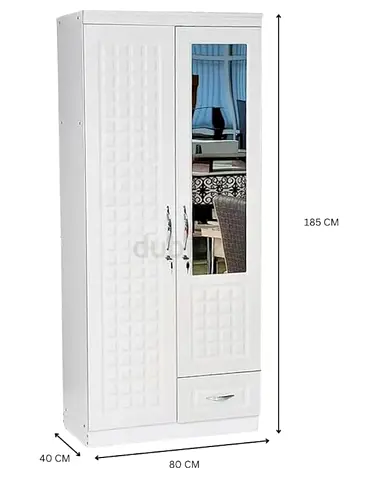 Wood 2 door Family wardrobe white Color side mirror + drawer Great Quality
