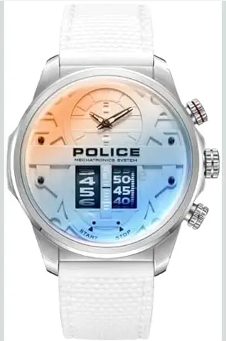 Police mens hybrid chronograph watch with white strap
