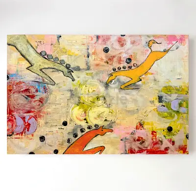 Original Abstract Mixed-Media Painting with horses