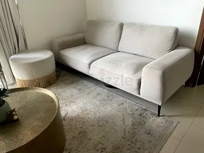 Light Beige 3-Seater Sofa and seating pouf in Good Condition