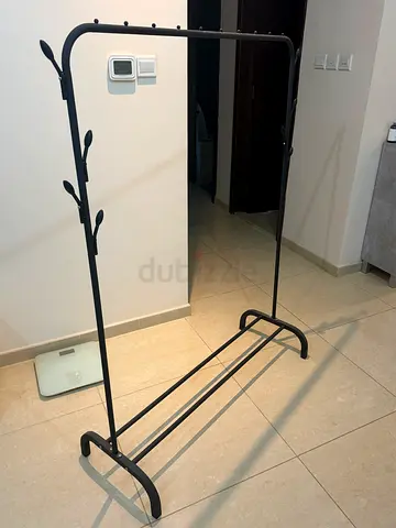Metal Clothing Rack with Hooks - Black, Good Condition