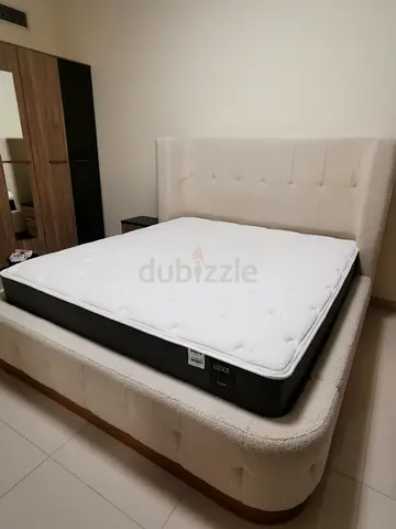 King Upholstered Bed Frame with Mattress - Light Beige
