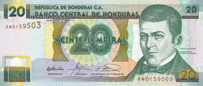 HONDURAS 20 LEMPIRAS BANKNOTE 2003