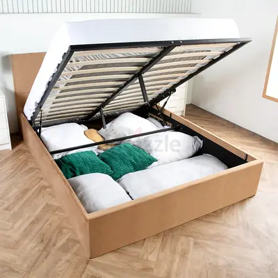 Rectangle lines headboard king ottoman storage bed