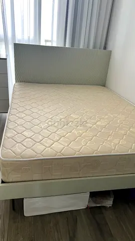 Modern White Double Bed with Mattress – Barely Used Like New