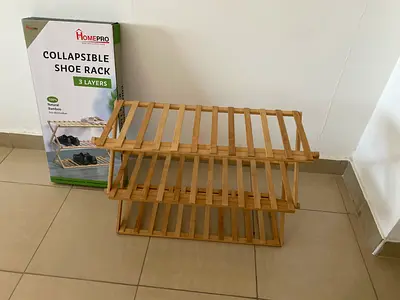 Collapsible 3-Layer Wooden Shoe Rack - Light Bamboo Finish
