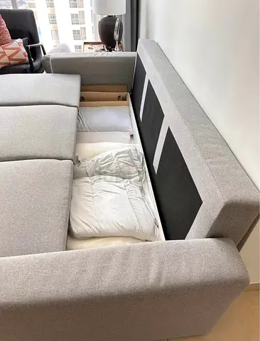 Light Grey Fabric Sofa Bed with Underseat Storage - 3-Seater