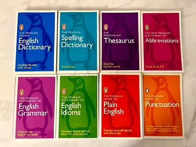 Set of 8 Penguin Reference Books — English Dictionary, Grammar, Thesaurus, Idioms,Abbreviations