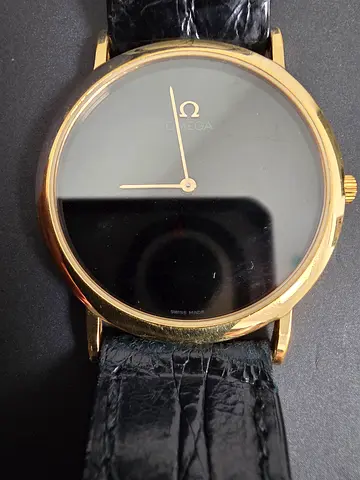 Classic Omega Gold-Plated Dress Watch with Black Leather Strap