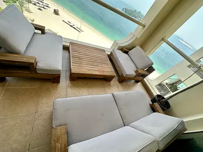 Outdoor teak lounge sofa set with coffee table
