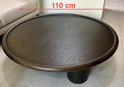 Large Round Solid Wood Coffee Table 110cm - Dark Finish