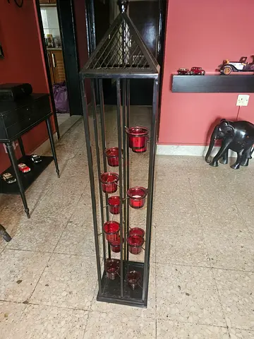 Black Tall Metal Lantern-Style Multi Votive Candle Holder