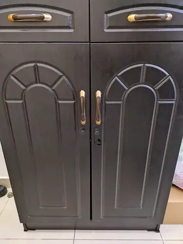 Dark Shoe Wooden Storage Cabinet with Double Doors - Good Condition