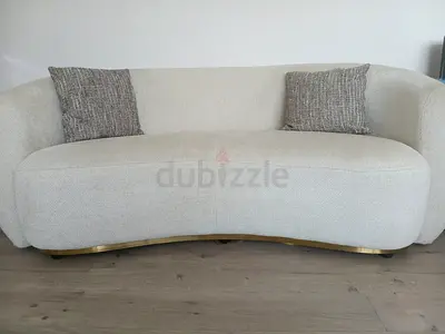 Cream Curved 2-Seater Sofa with Gold Trim